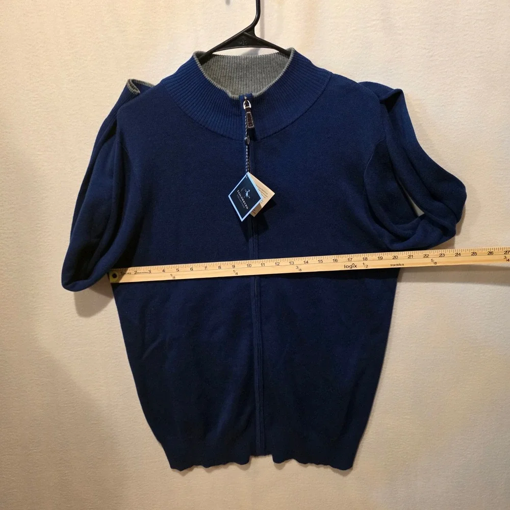 Tailorbyrd Full Zip Sweater Men M Navy Blue Mock Neck Cotton Blend Ribbed Trim